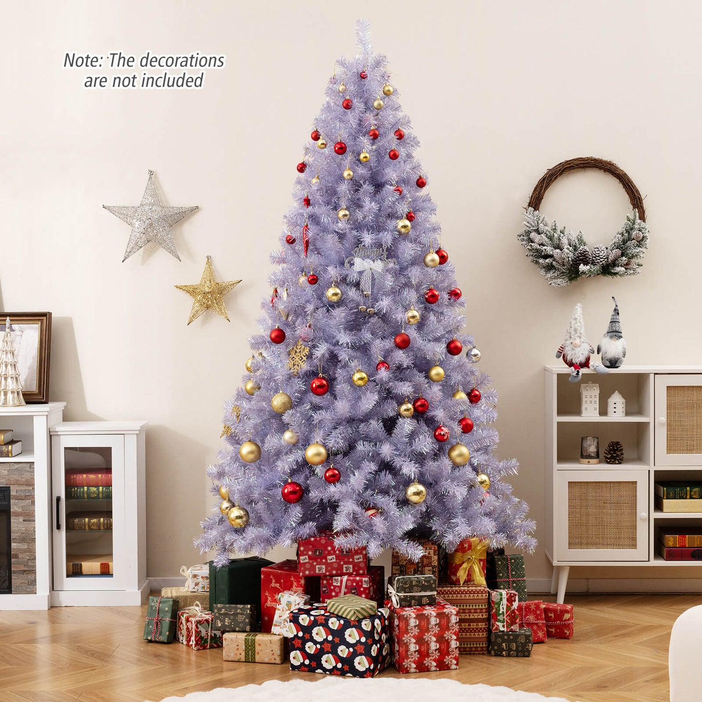 6/7.5 FT Pre-Lit Tinsel Christmas Tree Artificial Xmas Tree - -