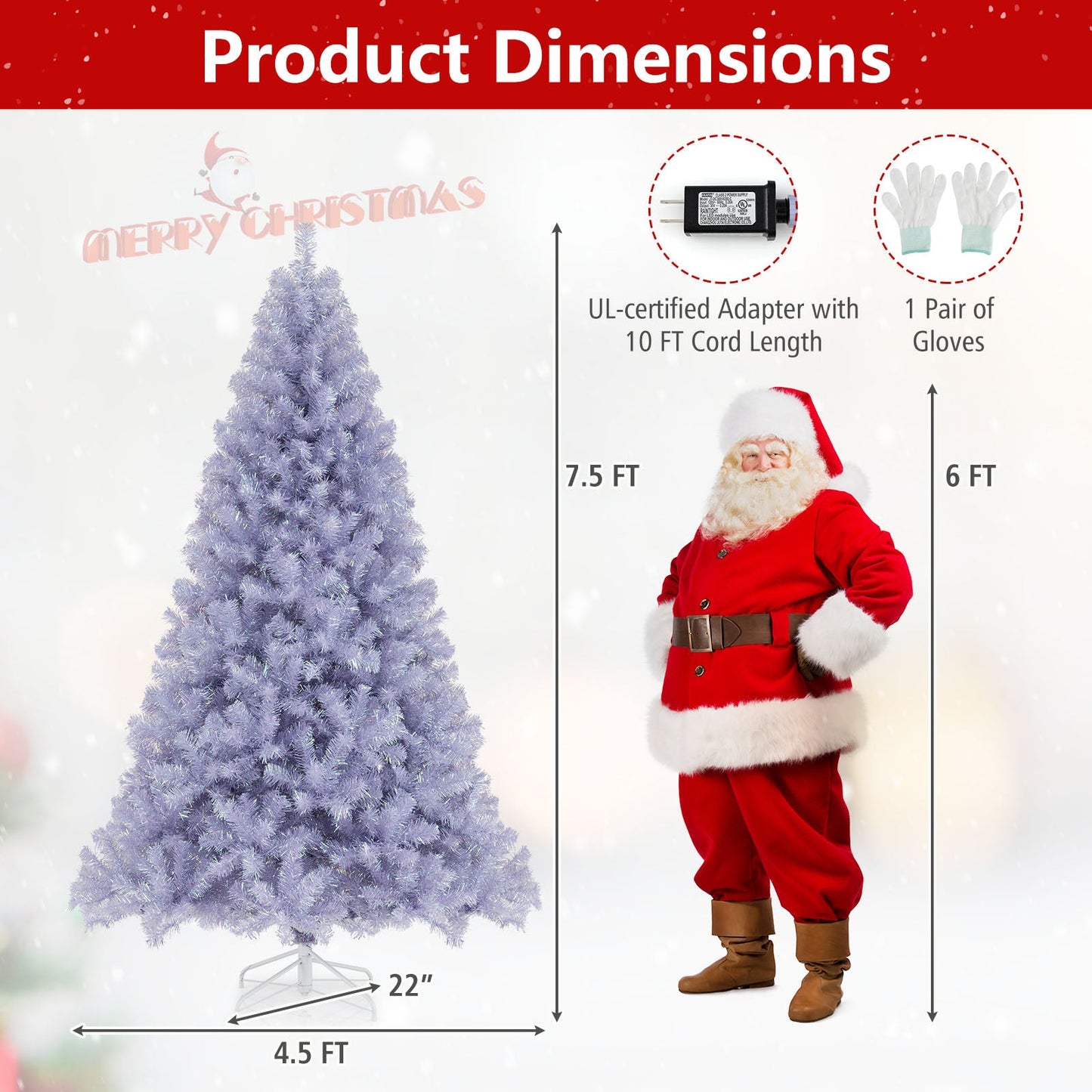 6/7.5 FT Pre-Lit Tinsel Christmas Tree Artificial Xmas Tree - -