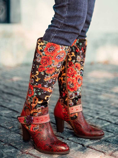 Handmade Floral Embossed Embroidery Elegant Boots - - Boots