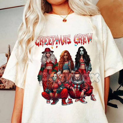 Merry Creepmas T-Shirt - Christmas Halloween Movies Characters Tee, Chibi Movie Characters Shirt - Natural 5 - T-Shirt