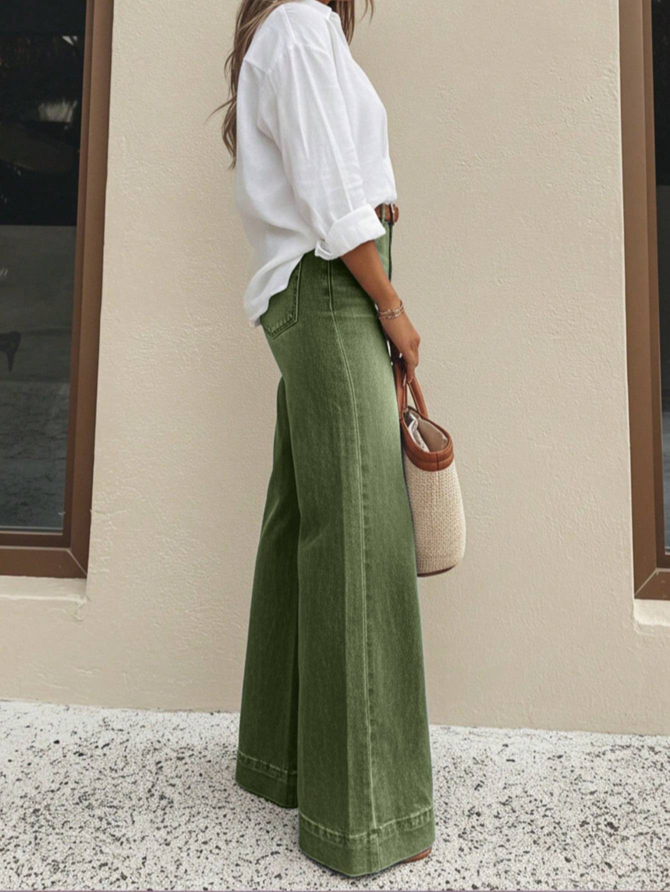 Vintage Washed High Waist Wide Leg Jeans - - Jeans