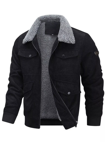 Men's Plus Size Corduroy Sherpa Lined Winter Coat - Black -