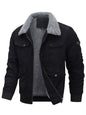 Men's Plus Size Corduroy Sherpa Lined Winter Coat - Black -