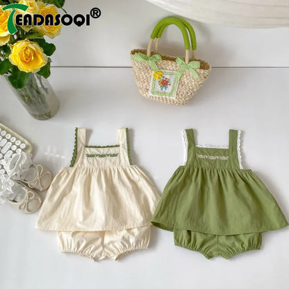 0-3y Toddler Kids Baby Sleeveless Ruched Sleeveless Outfit