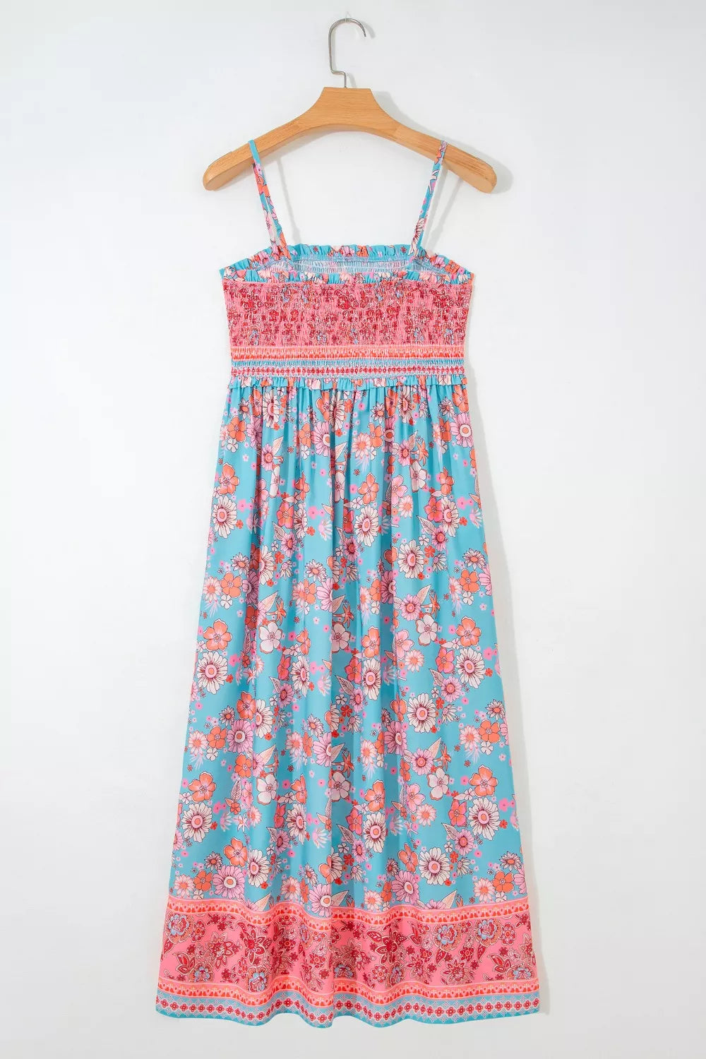 Bohemian Ethnic Print Spaghetti Straps Vacation Maxi Dress - - dresses
