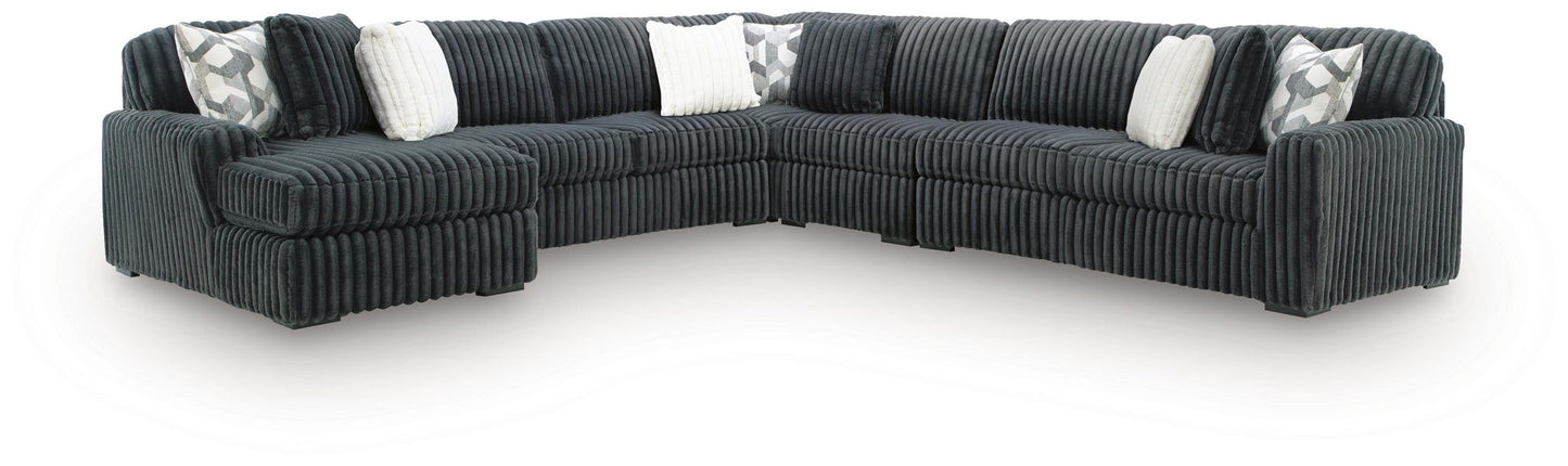 Midnight-Madness - Sectional - Dark Gray 5 Pc. Sectional With LAF Corner Chaise And RAF Sofa - Stationary Sectionals
