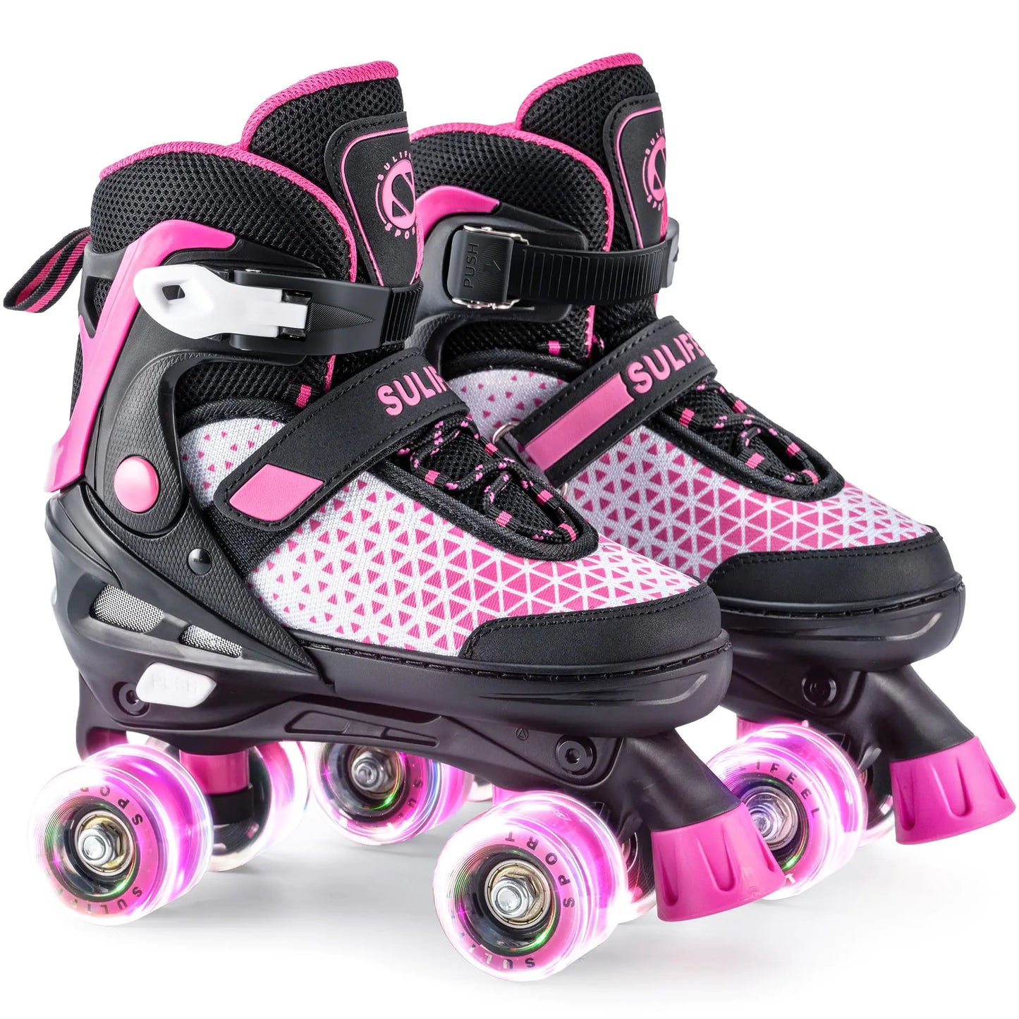 SULIFEEL Roller Skates Adjustable Quad Skates with Light up Wheels - Rose Red Medium - Big Kid - skates