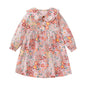 Floral Princess Collar Buttons Long Sleeve Dress pink yellow