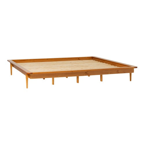 Mid-Century Modern Solid Wood King Platform Bed Frame Caramel - -