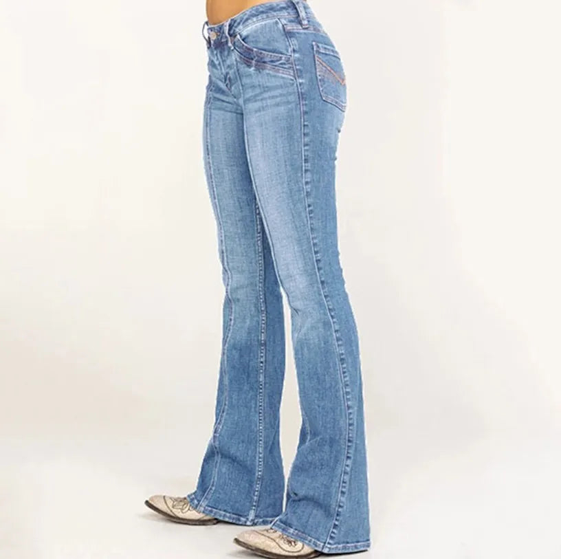 Casual Denim Jeans Long Pants Wide Leg Flared Bell Bottom Pants Jeans