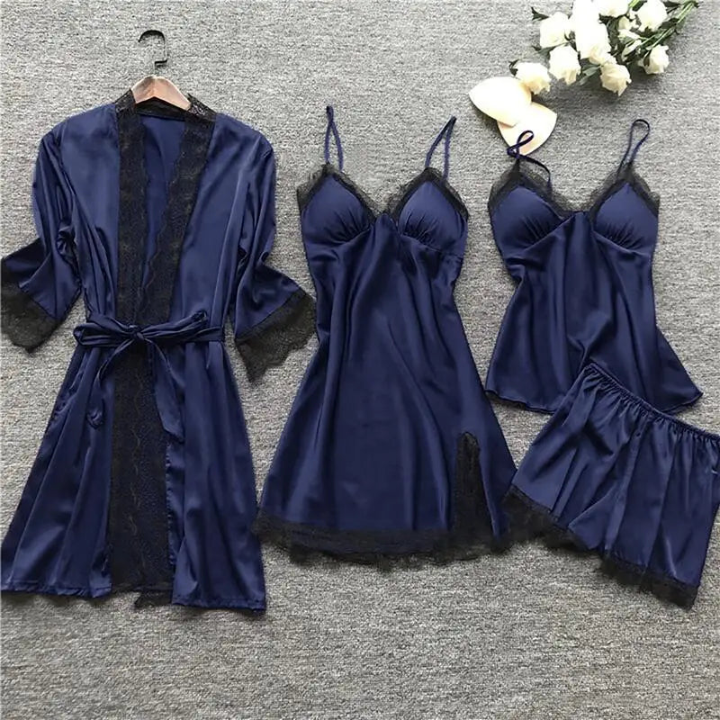 Four Pieces Sets Women's Sleepwear Summer Home Wear Pajamas Set Nightwear