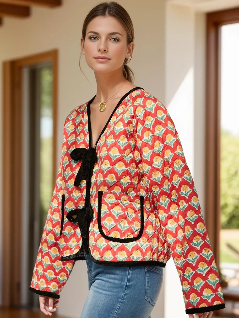Tied Printed Long Sleeve Jacket - Styl A -