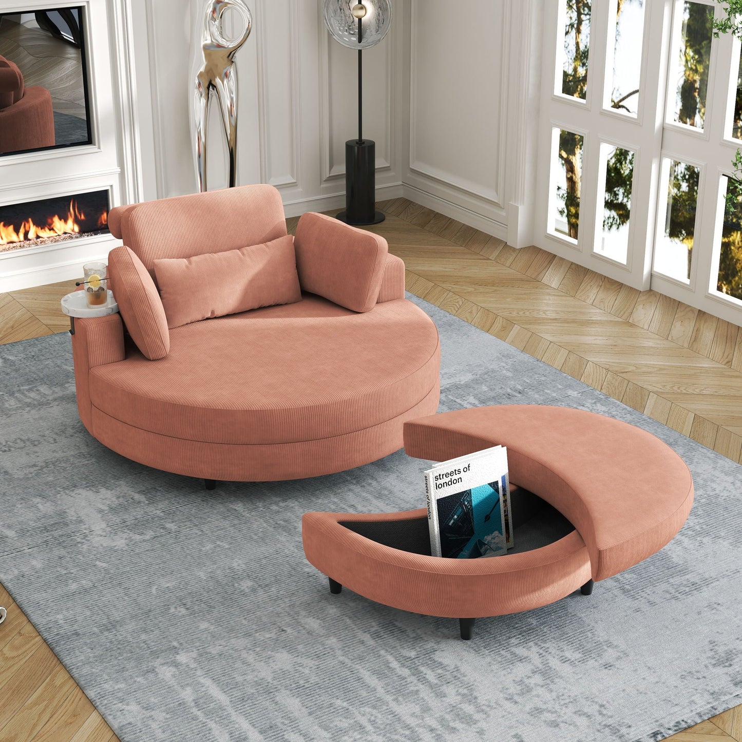 Sofa With Two Throw Pillows And A Waist Pillow With An Extra Tray For Comfortable Seating In Small Apartment Bedrooms- Unique Piece Furniture- {{Product type}}