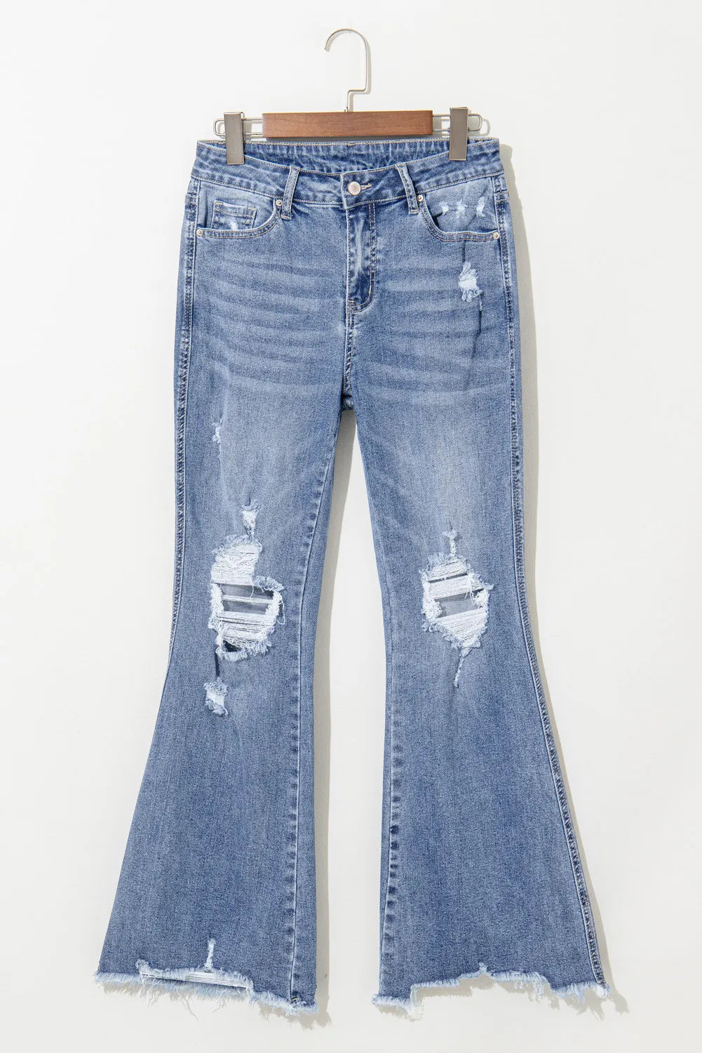 Distressed Raw Hem Bootcut Jeans - -