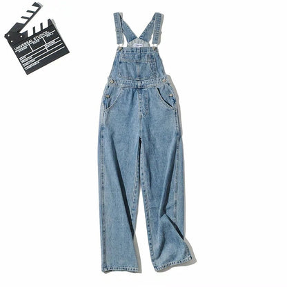 Loose Straight Retro Denim Overalls Pants - Light Blue L - jeans