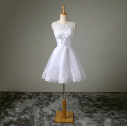 Ivory Short Lace Wedding Dress - Ivory white US12 -