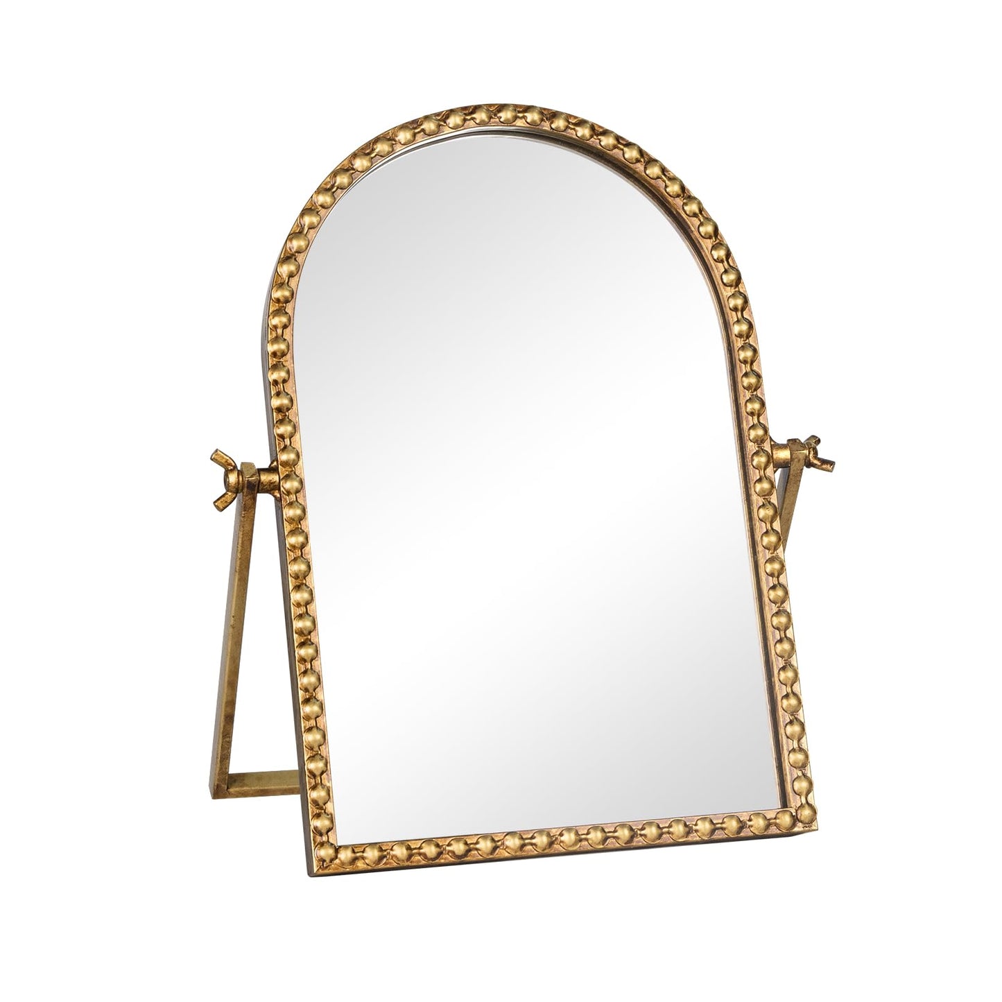 ELEGANCE Arched Vanity Mirror - Antique Golden Makeup Mirror - Antique Gold Arched-Beaded - Mirror