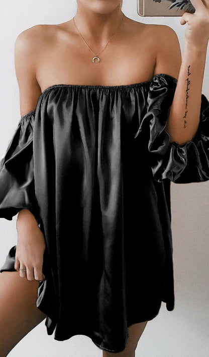 New Womens Off-Shoulder Loose Casual Dress - Black S - dress