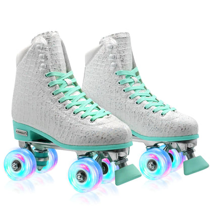 White Quad Outdoor PU Leather High-Top Roller Skates - White 37-Women's 6 Men's 5 - skates