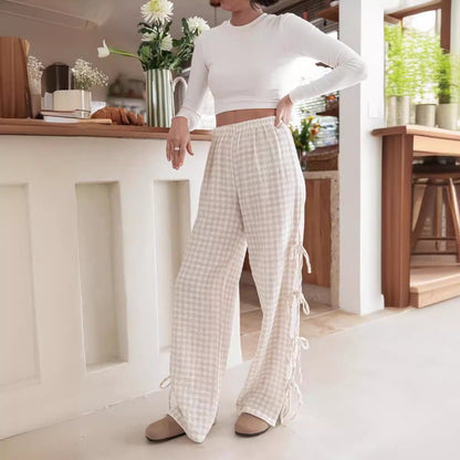 Loose Side Lace-up Casual Pants - - pants