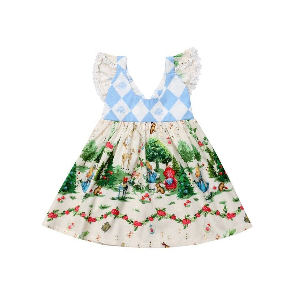Childrens Cartoon Flying Sleeve Dress - Beige 90cm - dress
