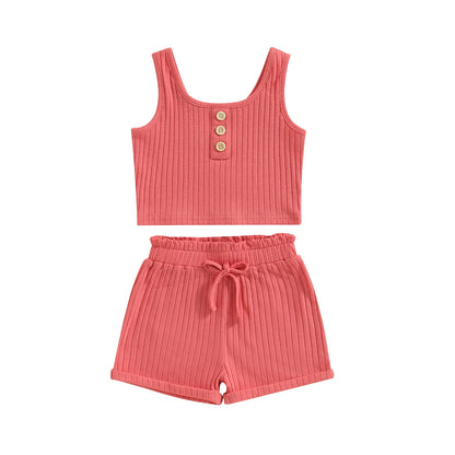 Solid Color Tank and Ribbed Drawstring Shorts Set pink