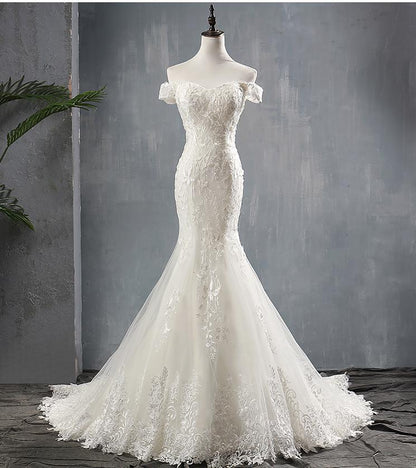 Elegant Mermaid Lace Bridal Gown - White M - dress