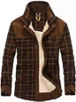 Men's Full Size Plaid Fleece Lined Snap Down Jacket Plus Size - Big Coffee. -