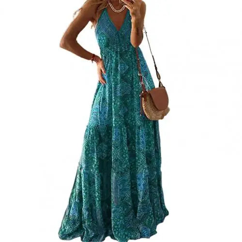Women Boho Vintage Maxi Dress - - dress