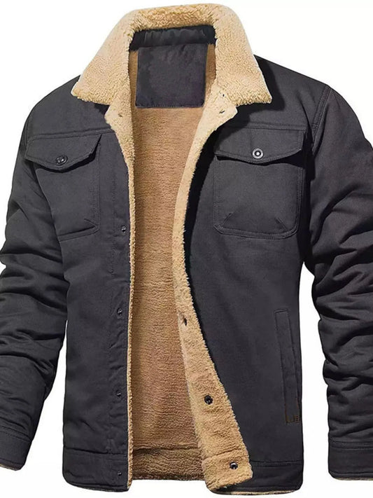 Men's Full Size Sherpa Lined Long Sleeve Jacket Plus Size - Dark Gray -