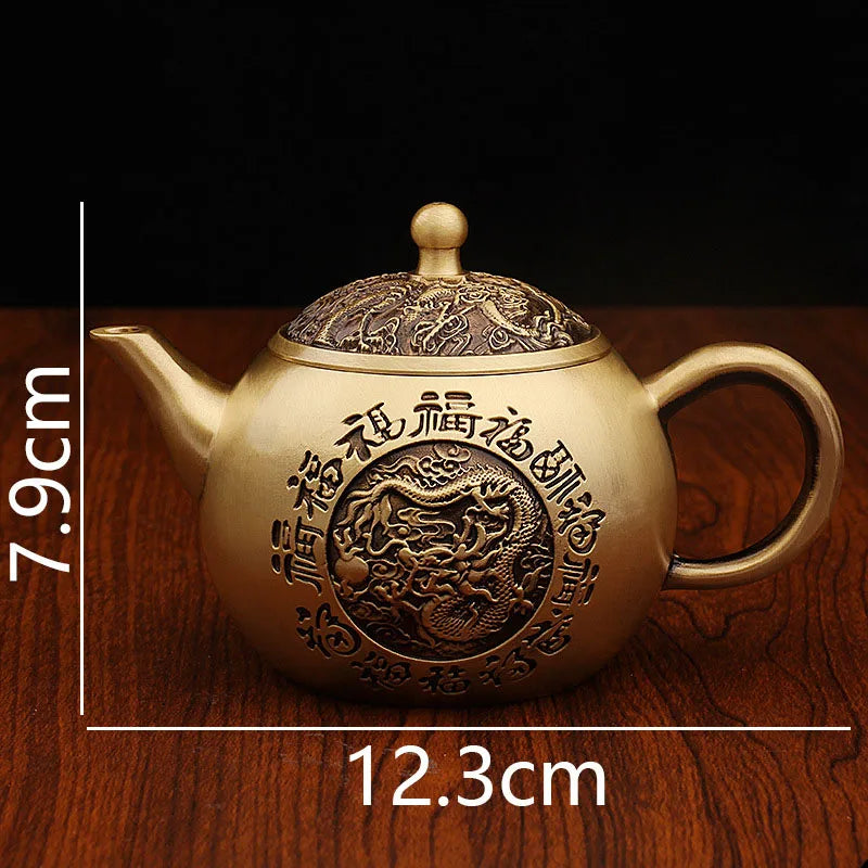 “Baifu” Dragon & Phoenix Brass Teapot – Chinese Gongfu Kettle & Ornament - - Tea Pot