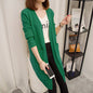 Long Sleeve Tri-Color Knit Sweater Mosaic Stripe Open Front Cardigan Green