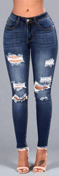 Ripped Jeans Women Denim Jeans Casual Pencil Pants Blue