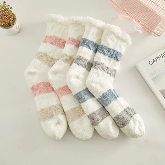 Fuzzy Cotton Socks Soft Warm Fleece Knit Non Slip Thick Winter Socks