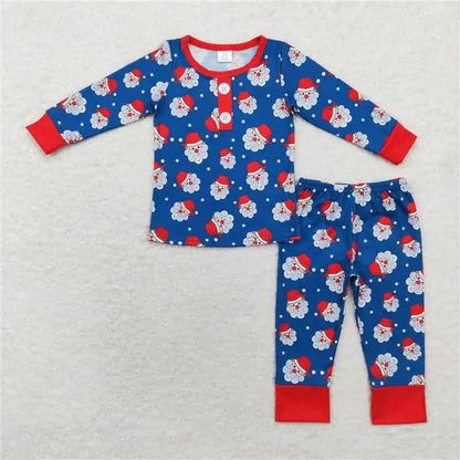 Christmas Santa Pajama Sets blue white