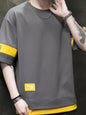 Men's Plus Size Contrast Trim Short Sleeve T-Shirt - Grey -