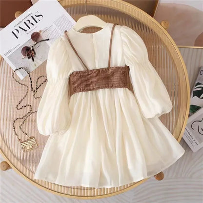 Long Sleeve Chiffon Dress and Sleeveless Vest 2Pc