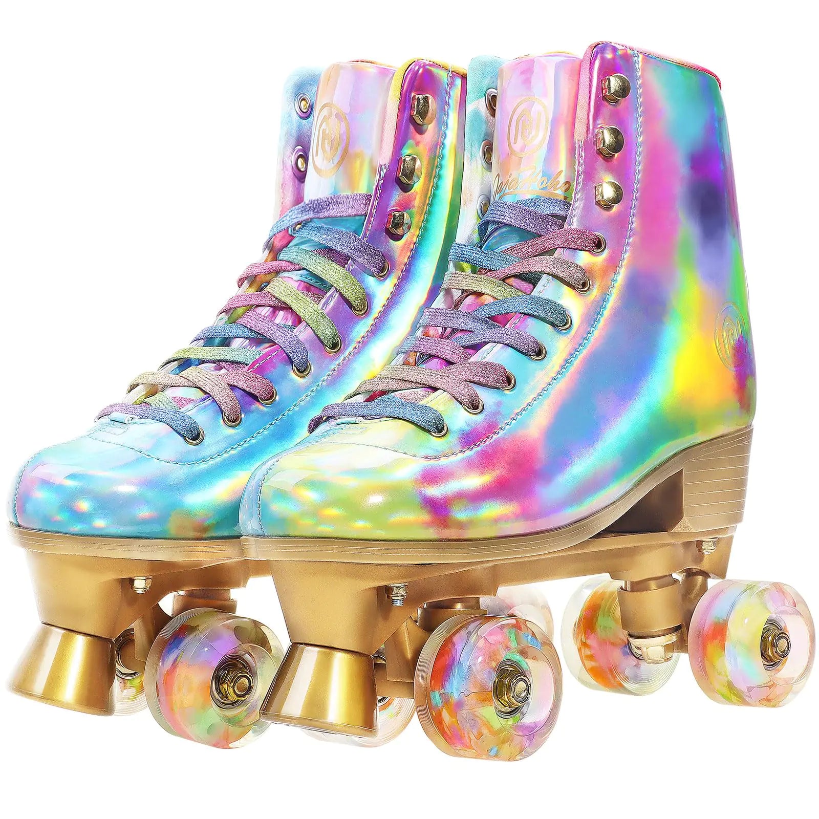 JajaHoho Rainbow Holographic High Top PU Leather Roller Skates - - skates