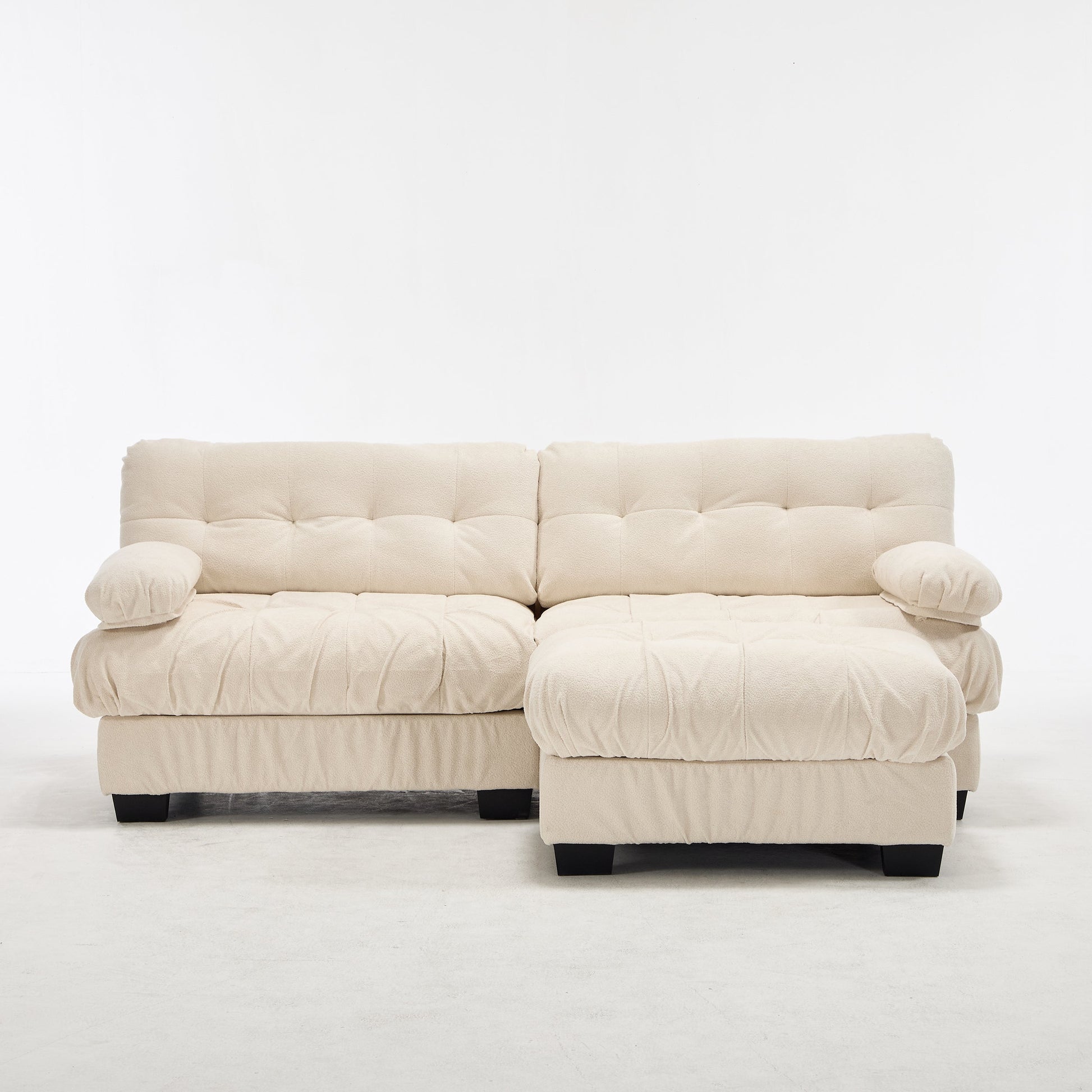Sectional Sofa L-Shape Cloud Flannelette Beige 3 Seat 88 In 4 Pillows - - Sectional Sofas