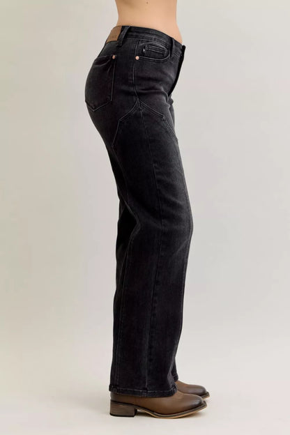 Judy Blue Mid Rise Western Seam Detail Straight Leg Jeans - - jeans