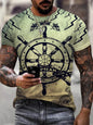 Men's Full Size Artistic Compass Graphic Round Neck T-Shirt Plus Size - Yellow-Green -