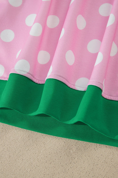 Pink Polka Dot Contrast Edge Casual Short Set - - Two Piece Sets/Short Sets