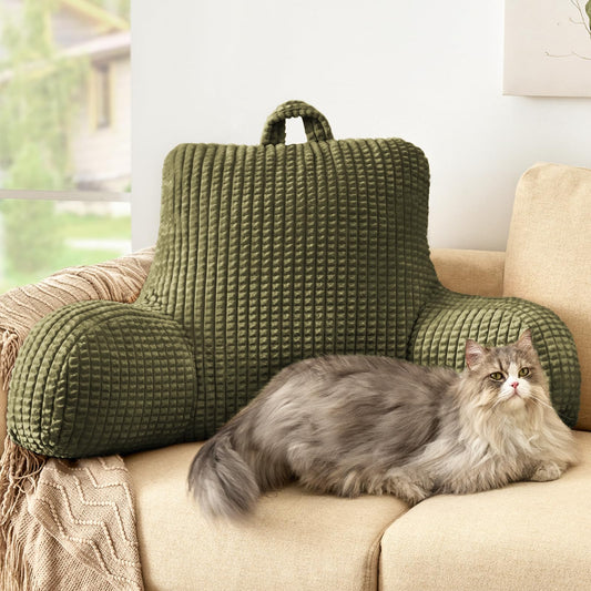 Loves cabin Reading Pillow for Bed Memory Foam Back Pillow for Bed Sitting Up Bed Rest Pillow with Arms and Pockets for Adults Back Support Pillow for Bed Couch and Chair Green - -