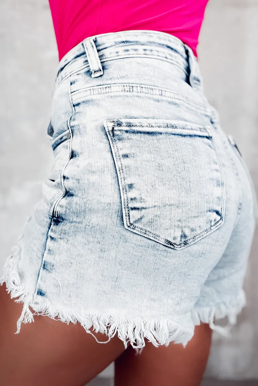 Raw Hem Buttoned Denim Shorts with Pockets - -