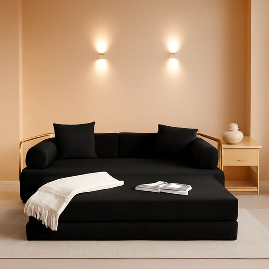 Black Corduroy 78 Inch Multifunctional Convertible Sofa Bed - - Sleeper