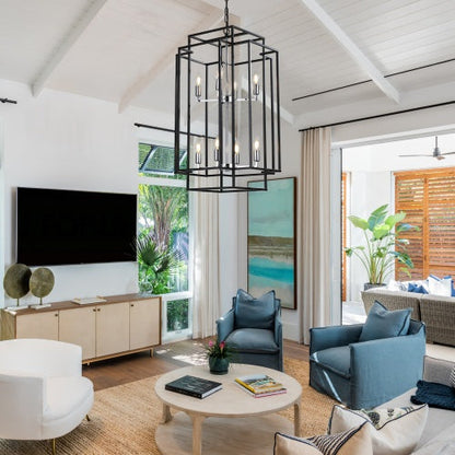 8-Light Industrial Tiered Chandelier - - ceiling light