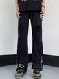 Men's Distressed Raw Hem Wide Leg Jeans - Black -