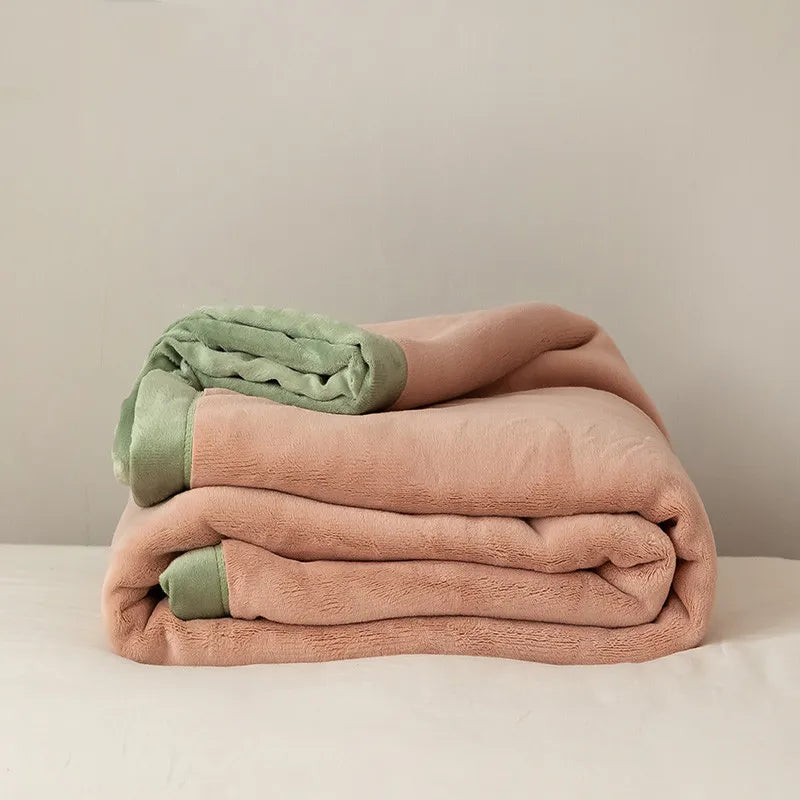 Simple Japanese Style Plain Milk Velvet Casual Blanket - Pink green 2x2.3 - blanket