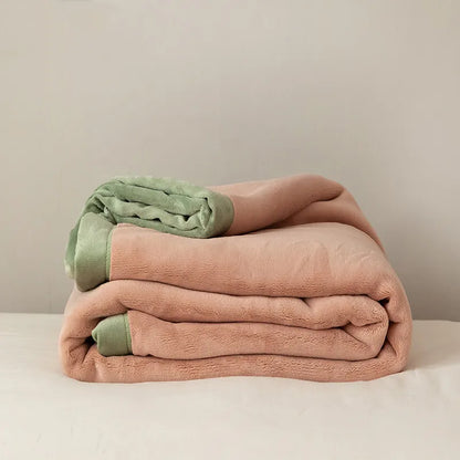 Simple Japanese Style Plain Milk Velvet Casual Blanket - Pink green 2x2.3 - blanket