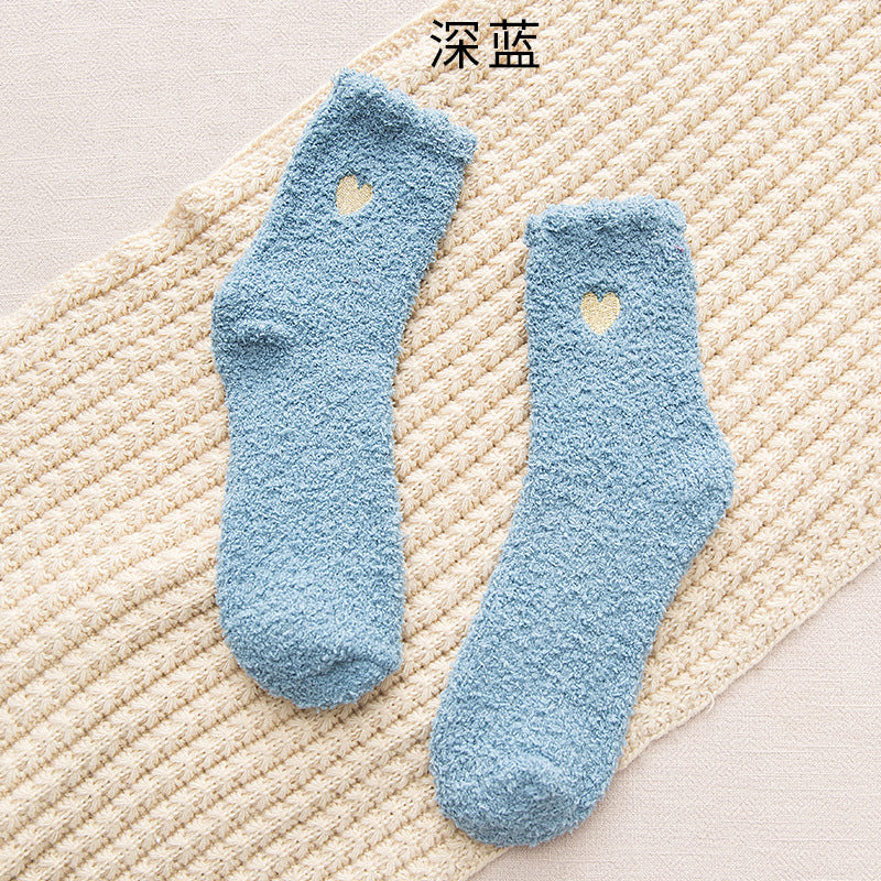 New Design Winter Warm Fluffy Fuzzy Socks Cute Embroidered Soft Women Socks